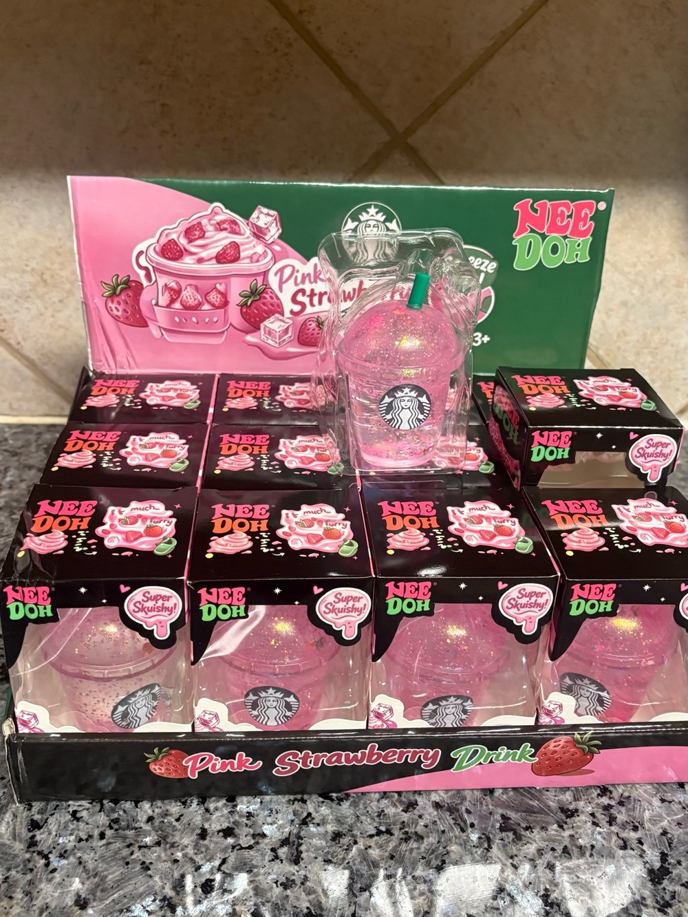 Starbucks Cup pink glitter Squishy with fruit inside sugar material regular size